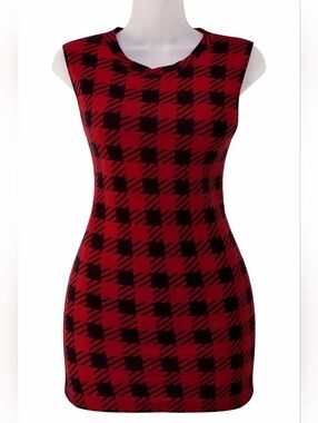Torn By Ronny Kobo Red & Black Buffalo Check Plaid Sleeveless Designer Top S
